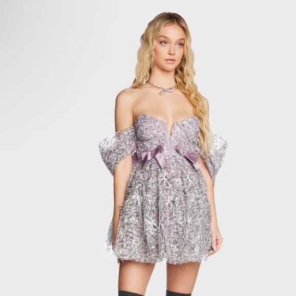 For Love & Lemons Brynne Mini Dress in Purple NWT - Picture 4 of 17